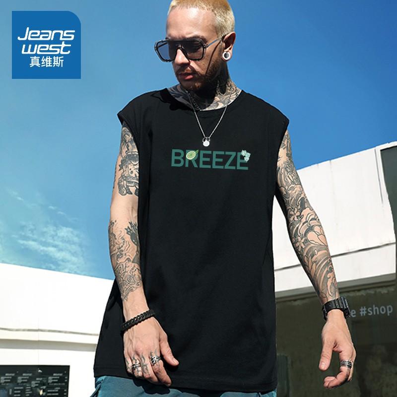 真维斯纯棉背心男2022年夏季新款休闲潮流运动健身篮球美式体恤大码无袖坎肩汗衫学生青少年百搭上衣服男 黑色（清凉夏季中标+大清凉夏季背标） XL(推荐140-150斤左右)